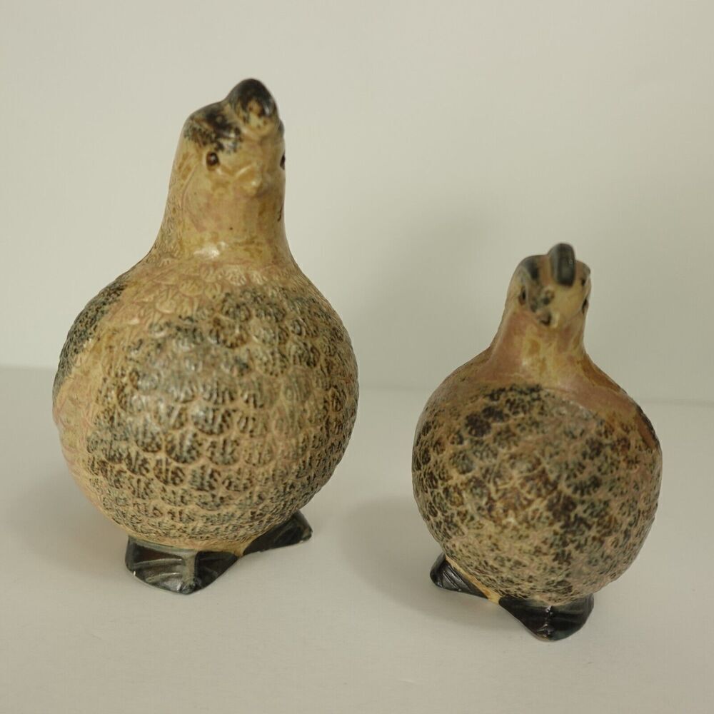 Mother & Baby Quail Figurines Earth Tone Japan